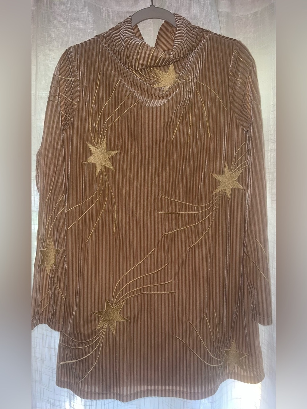 Judith March Onyx Starlet Dress tan Velvet Shooting Star Mini 70’s Boho Small